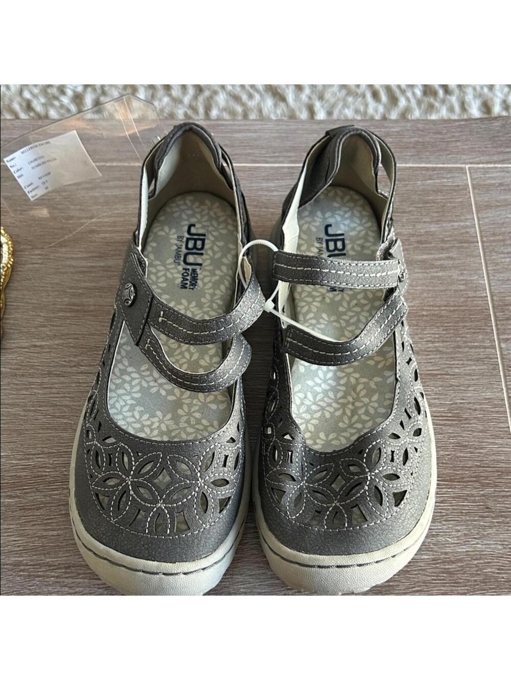JBU Charcoal Floral Cutout Mary Jane Shoes